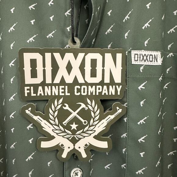 DIXXON High Caliber Party Shirt Sage Green Guns All Over Print NWT - Picture 6 of 10